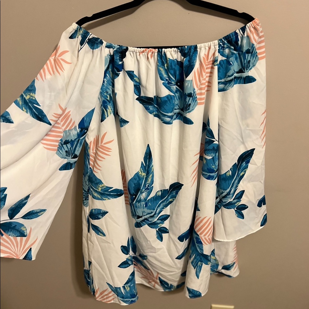 BUDDY LOVE OFF THE SHOULDER TROPICAL LEAF DRESS
